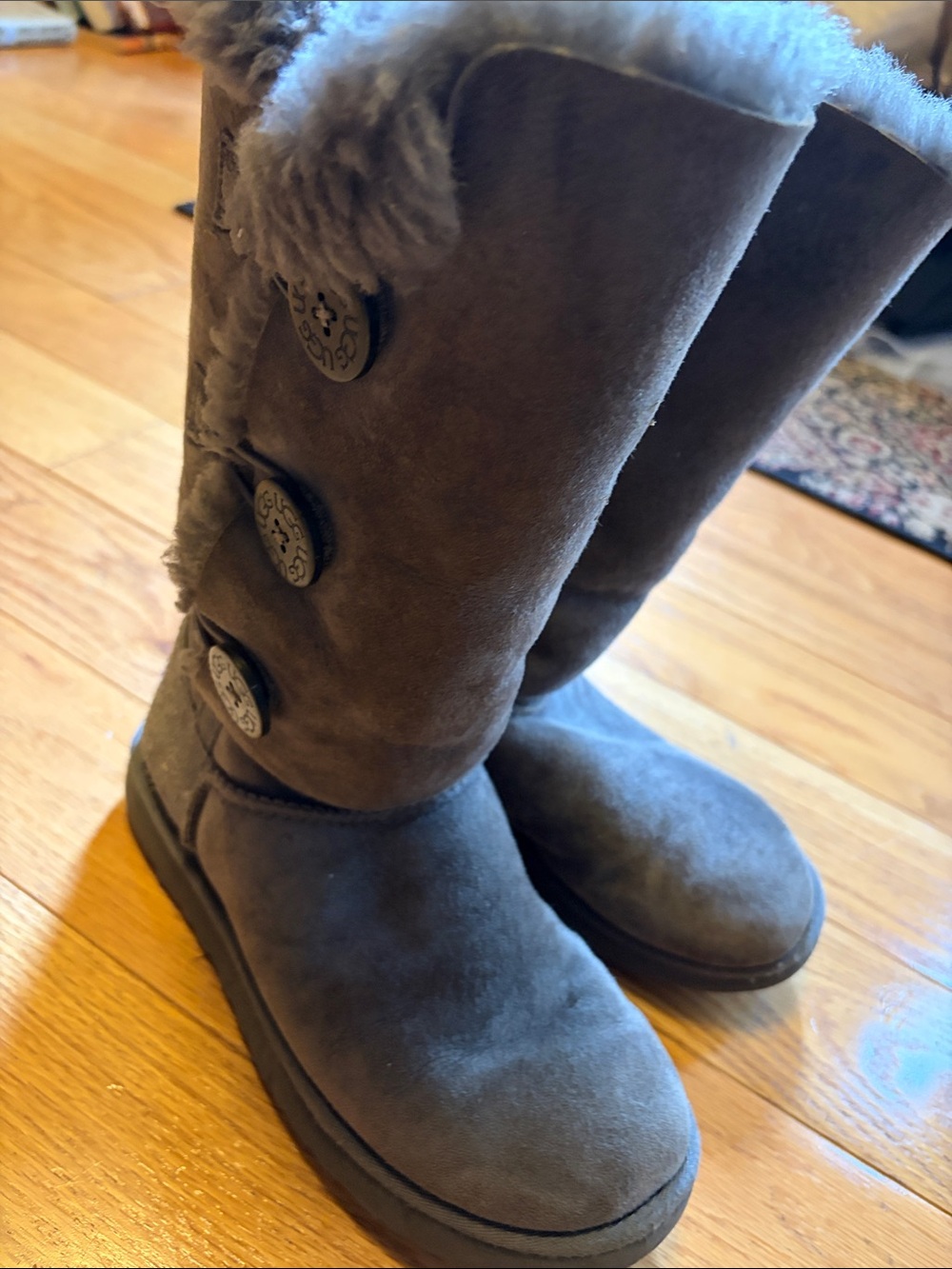 UGG Gray Suede Button-Accent Winter Boots